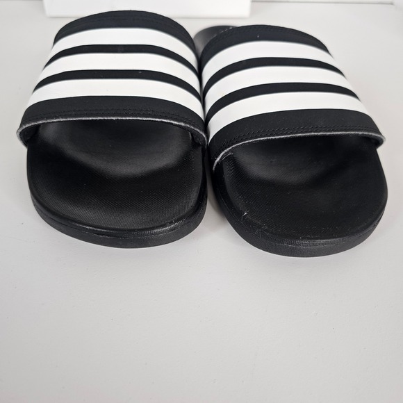 Adidas Adilette Comfort Slides Black White Three Stripe Logo Women US 7 Swim - Picture 3 of 10